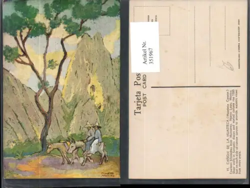 351967,Künstler AK Kenneth Manning Nuevo Leon Canon de la Huasteca Eseln