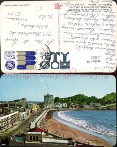 398855,Mexico Sinaloa Mazatlan El Bulevar y la Playa de las Olas Altas Strand