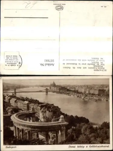 107881,Budapest Donau Aussicht m. d. St Gellert Denkmal Dunai latkep a Gellert szoborral