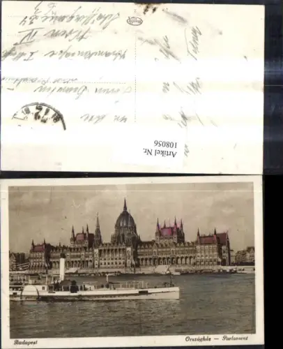 108056,Budapest Handcoloriert Parlament Orszaghaz Schiff Dampfer