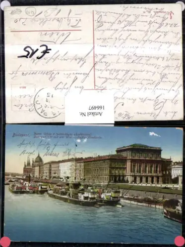 166497,Budapest Donauansicht m. d. Wissenschafts Akademie Schiff Dampfer 1916