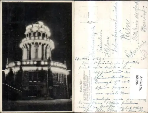 168396,Budapest Der beleuchtete Elisabetturm Nachtansicht 1931
