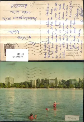 211546,Siofok Uj szalloda sor Neue Hotelreihe Badene Frau Mann m. Wasserball i. Vordergrund