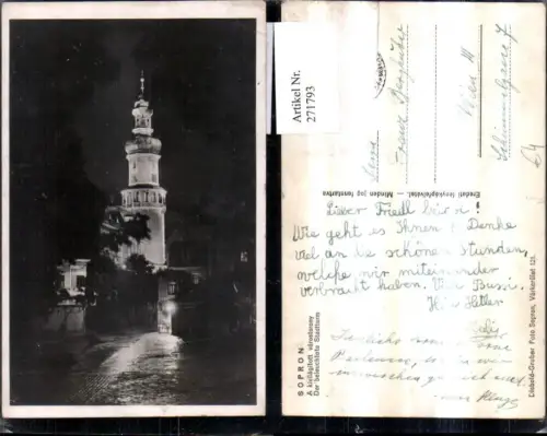 271793,Ungarn Sopron A kivilagitott varostorony beleuchteter Stadtturm