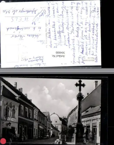 304880,Szentendre Marx ter Straßenansicht Säule m. Kreuz Geschäfte