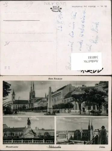 340181,Bekescsaba Latkep Kirche Kossuth-szobor Denkmal Obelisk Mehrbildkarte