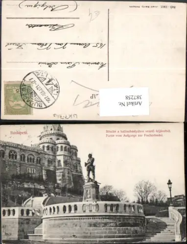 387258,Hungary Budapest Reszlet a halaszbastyahoz vezetö feljaratbol Fischerbastei Statue