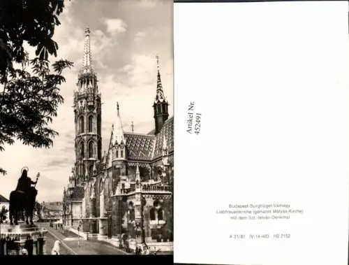 452491,Hungary Budapest Liebfrauenkirche Kirche m. Szt.-Istvan-Denkmal