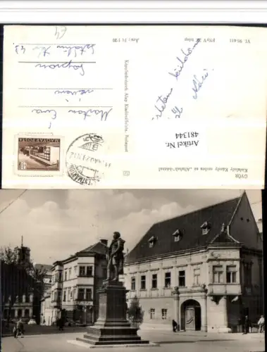 481344,Hungary Györ Raab Kisfaludy Karoly szobra az Altabak-hazzal Statue