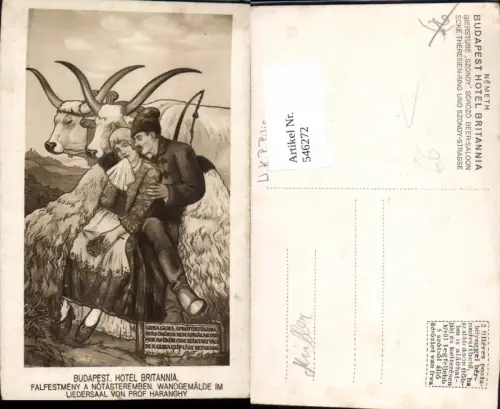 546272,tolle AK Hungary Budapest Hotel Britannia Bauern Liedersaal Gemälde v. Haranghy