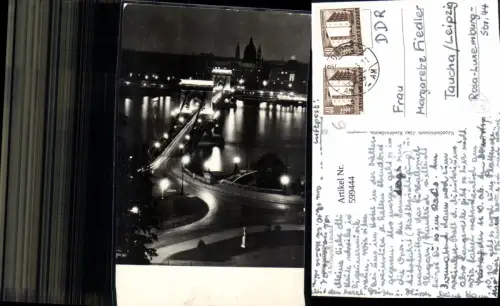 599444,Budapest A kivilagitott Lanchich Brücke b. Nacht Hungary