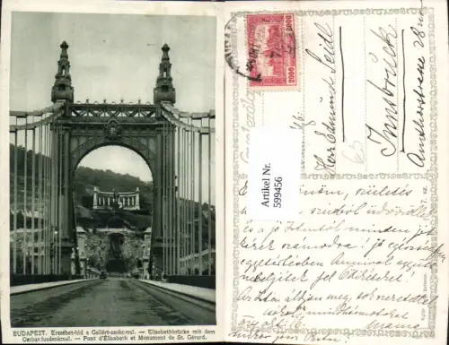 599456,Budapest Erzsebet-hid a Gellert-szoborral Elisabethbrücke Brücke Hungary