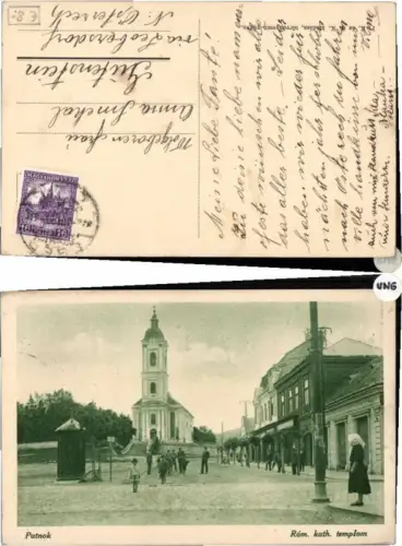 61110,Putnok Marktplatz mit Kirche Leute 1915