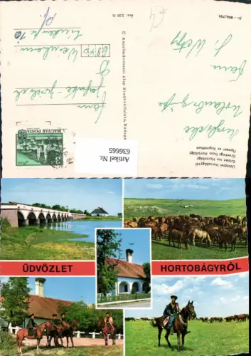 636665,Mehrbild Ak Üdvözlet Hortobagyrol Hortobagy Pferde Volkstypen Reiten Hungary