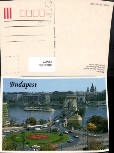 636677,Budapest Szechenyi Lanchid nappal Szechenyi Kettenbrücke Schiffe Bus Kreisverkehr Hungary