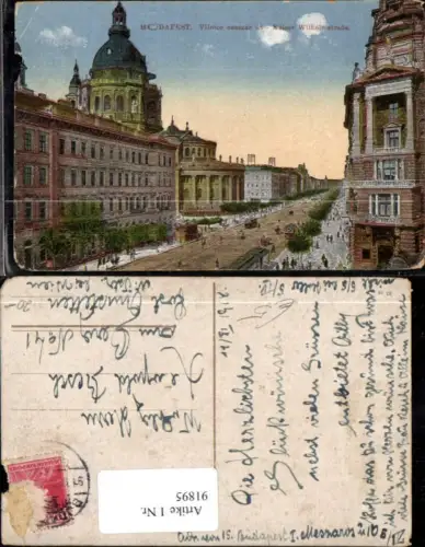 91895,Budapest Kaiser Wilhelmstraße Ansicht m. Strassenbahn 1918