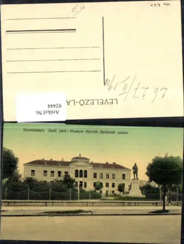 92444,Szombathely Déak park Muszeum Horváth Boldizsár szobor Frontansicht 1910