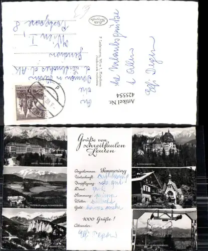 425554,Schreibfaulheit Grüße v. Schreibfaulen Leuten Semmering Hotel Panhans Südbahnhotel