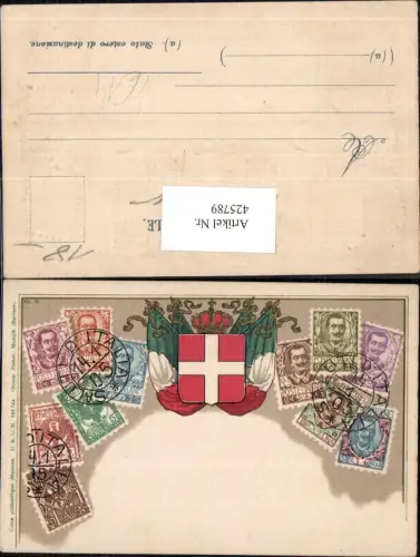 425789,Litho Briefmarken Ak Philatelie Italien Wappen pub Ottmar Zieher 9