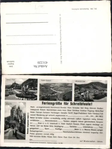 431220,Schreibfaulheit Feriengrüße für Schreibfaule Cochem Mosel Burg Eltz