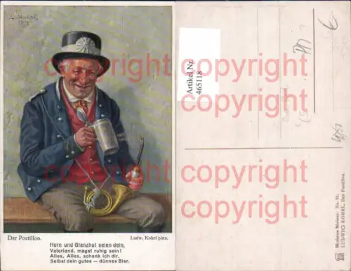 465118,Künstler Ak Ludwig Kohrl Der Postillon Briefträger Bier Pfeife Rauchen Post