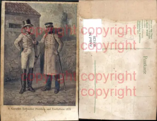 465120,Künstler Ak Gustav Müller Sächs. Postillon u. Postfußbote 1833 Post