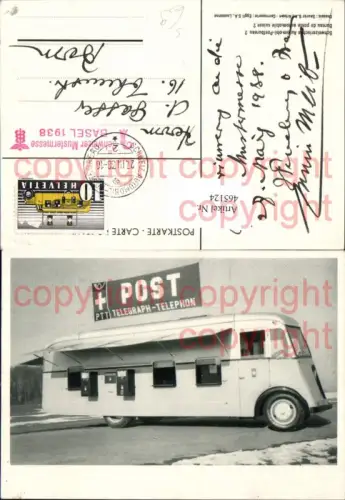 465124,Post Telegraph- Telephon Postbus Stempel Schweiz. Mustermesse 1938 Basel