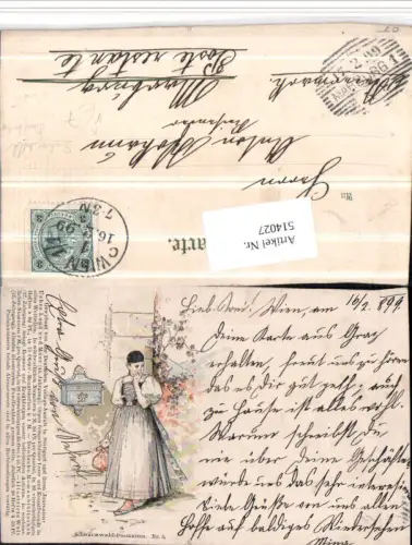 514027,Künstler AK Schwarzwald Briefkasten Frau Tracht pub Deutsche Verlags-Anstalt