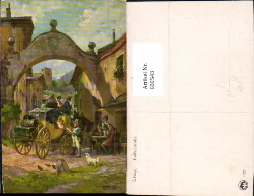 600543,Künstler Ak J. Frank Paßkontrolle Kostkutsche Postbeförderung Post