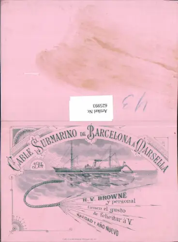 625993,Postwesen Cable Submarino de Barcelona a Marsella Schiff 1904 Telegrafen Unterseekabel