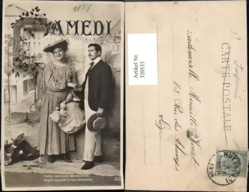 320533,Fotomontage Samedi Wochentag Samstag Paar Händchenhalten Hut Tasche