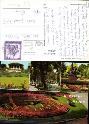 478867,Mehrbild Ak Blumenuhr Kurstadt Baden Beethoventempel Kurkonzert Lanner-Strauss Denkmal