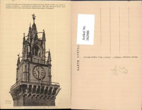 562986,Avignon Le Clocher de Jacques Marc surmentant L Hotel de Ville Kunstuhr Uhr