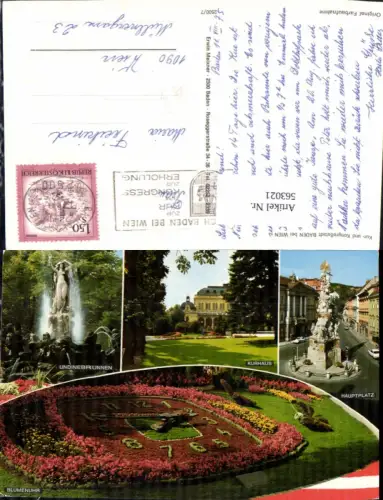 563021,Mehrbild Ak Baden b. Wien Blumenuhr Kurhaus Undinebrunnen Hauptplatz