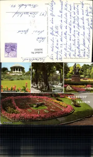 563022,Mehrbild Ak Baden b. Wien Blumenuhr Kurkonzert Beethoventempel Lanner-Strauss