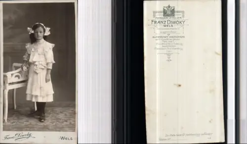 530259,CDV Kabinettfoto Atelier Franz Diwoky Wels Mädchen Kleid