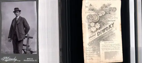 530267,CDV Kabinettfoto Atelier Franz Diwoky Wels Mann Hut