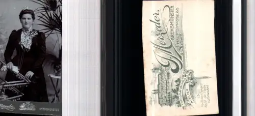 530286,CDV Kabinettfoto Atelier J. Merzeder Kremsmünster Frau Tracht Kleid