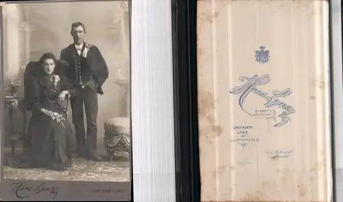 530289,CDV Kabinettfoto Atelier Hans Lenz Urfahr Linz Robe Frau Tracht