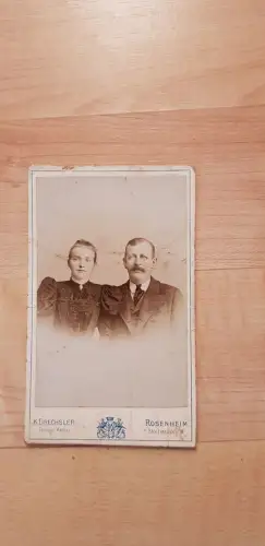 554002,CDV Kabinettfoto Atelier Drechsler Rosenheim Paar Tracht Bayern