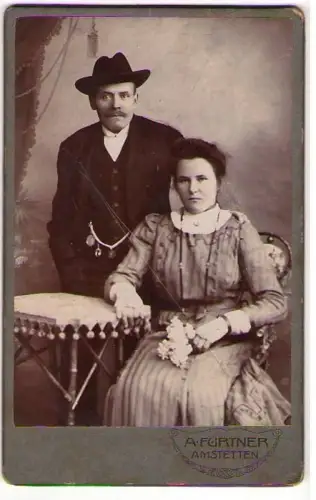 CDV65,Amstetten Atelier Furtner Paar Hut Tisch