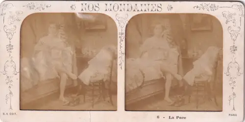 Stereo-Fotografie Nos Mondaines Erotik Risque B. K. Paris La Puce Bett Frau