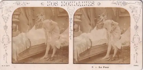 Stereo-Fotografie Nos Mondaines Erotik Risque B. K. Paris La Puce Frau 5