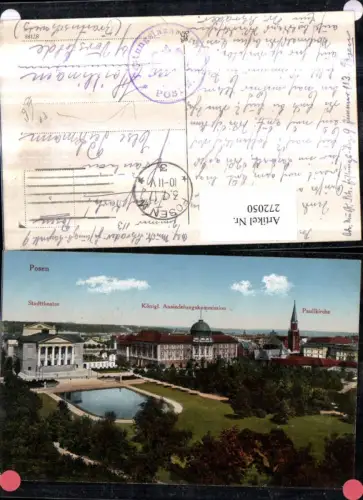 272050,Posen Stadttheater Ansiedelungskommission Paulikirche Feldpost Festungslazarett 9 Stempel