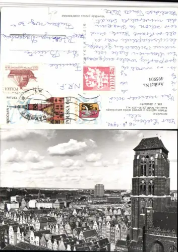 495904,Poland Gdansk Widok ogolny z prawej wieza gotyckiego kosciola NMP