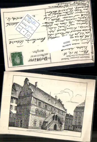 705519 Künstler AK Federzeichnung Otto Becker Mulhouse Mülhausen Elsass Rathaus Oberelsass