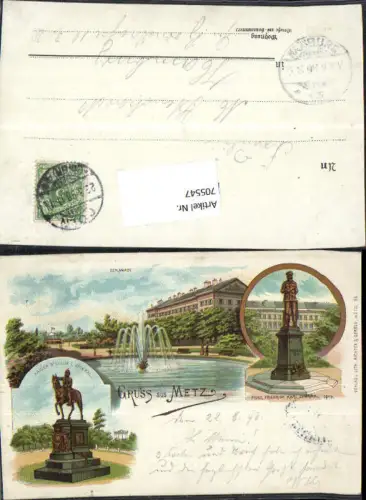705547 Lithographie Gruss aus Metz Lothringen Esplanade Prinz Karl Friedrich Denkmal