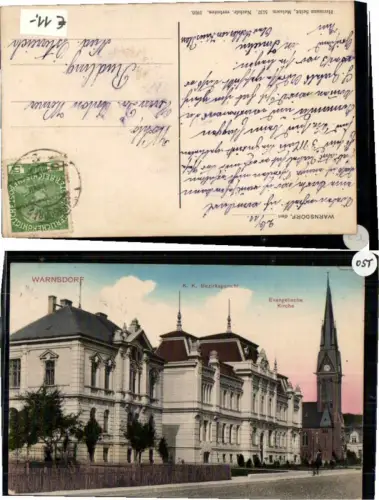 70567,Warnsdorf Varnsdorf K.K. Bezirksgericht Kirche Strassenansicht 1910