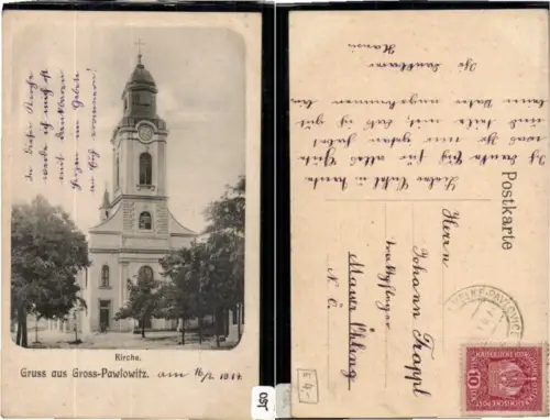 70581,Gruss aus Gross Pawlowitz Velke Pavlovice Kirche 1915