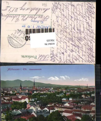 706105 Mülhausen Mulhouse im Elsass Alsace K.D. Feldpost n. Eckenheim Frankfurt